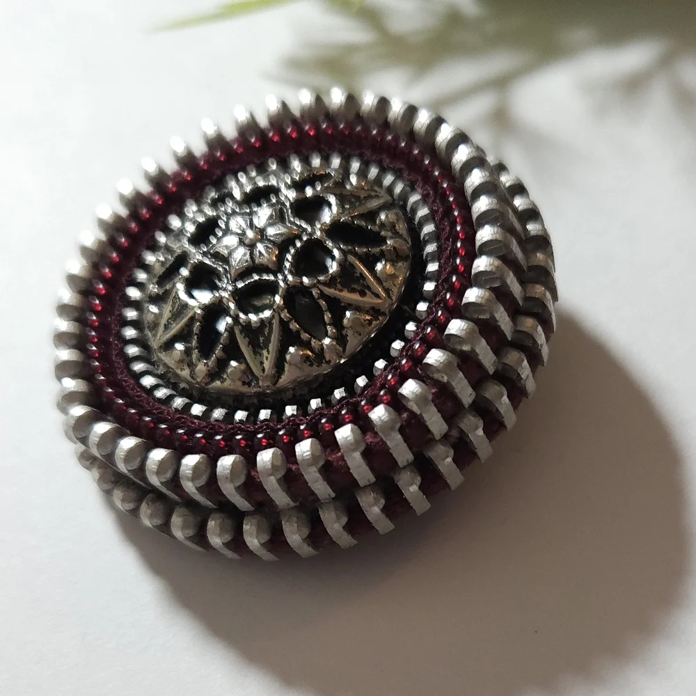Vintage Hand Crafted Silver Red Seed Bead Flower Double Level Brooch